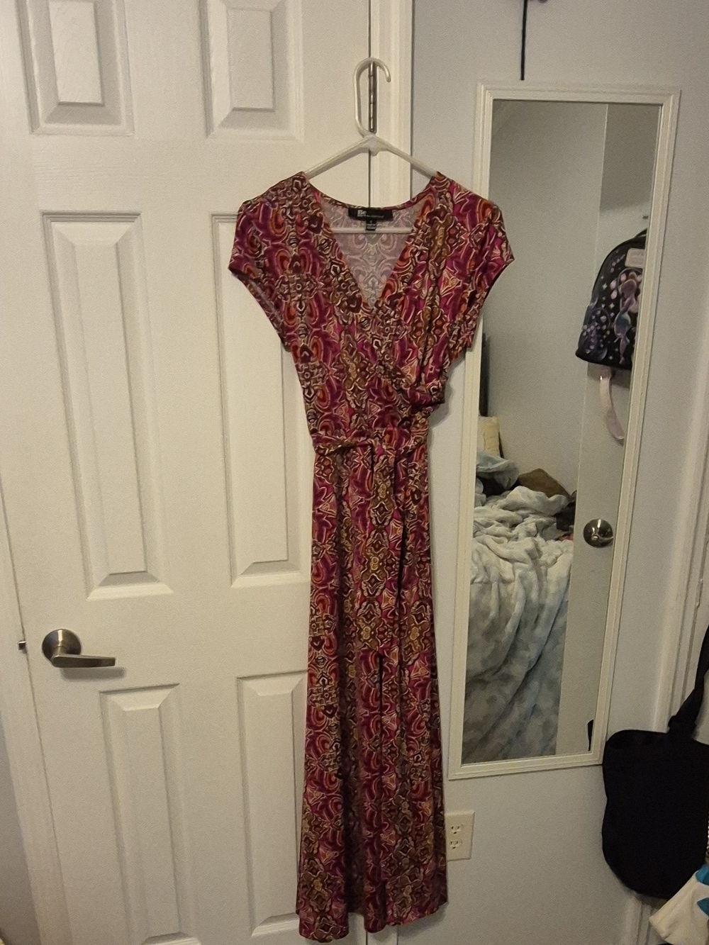 Chetta B Pink and Gold Printed Wrap Maxi Dress